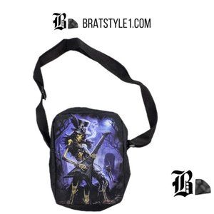Heavy metal skeleton messenger bag style purse crossbody bag